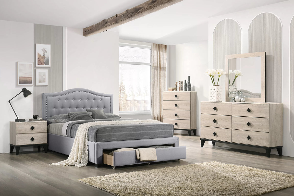 The Mercer White Faux Leather Full Bed Frame, Nightstand & Chest – 3 Piece - view 21
