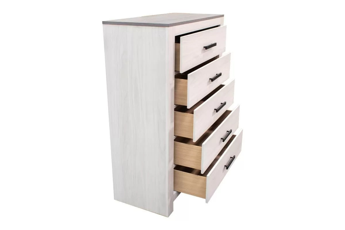 5-Drawer Chest – White Modern Farmhouse Design with Gray Top | F5524