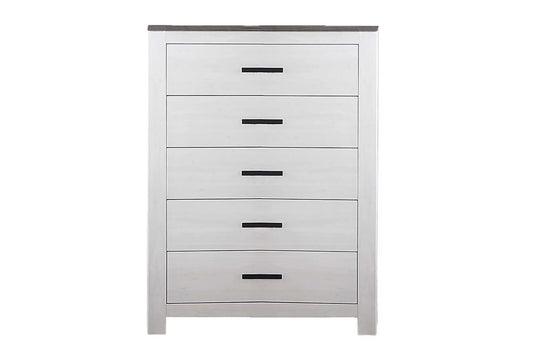5-Drawer Chest – White Modern Farmhouse Design with Gray Top | F5524