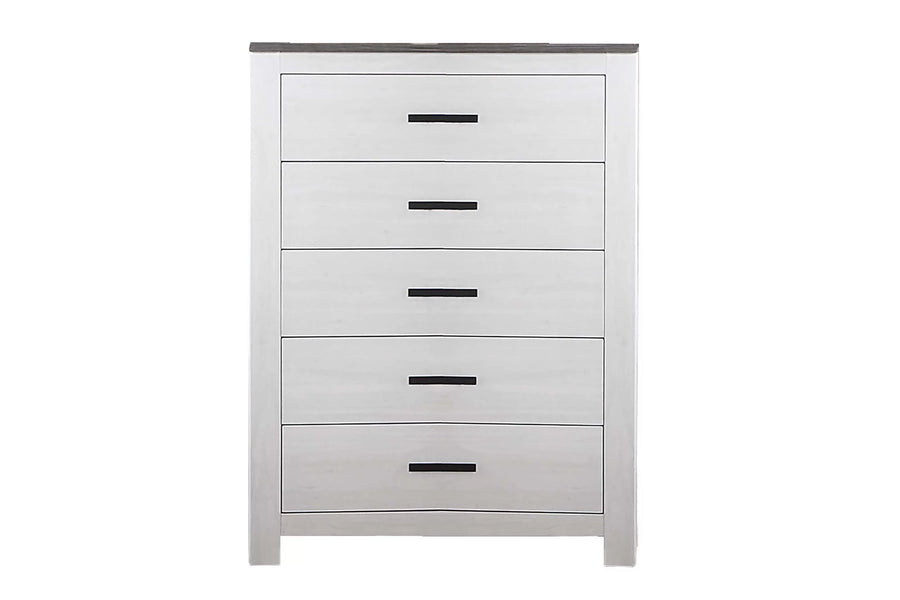 5-Drawer Chest – White Modern Farmhouse Design with Gray Top | F5524