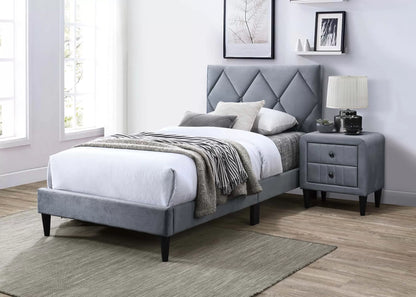 The Harlow Gray Velvet Chevron-Tufted Full Bed Set – Bed & Nightstand - view 6