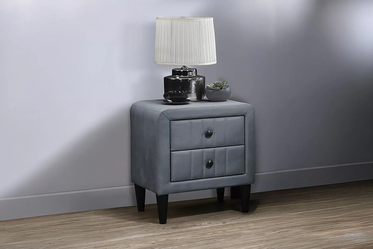 The Winslow Gray Velvet Diamond-Tufted Full Bed Set – Bed & Nightstand - view 6