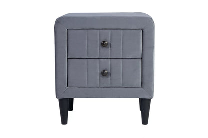 The Winslow Gray Velvet Diamond-Tufted Twin Bed Set – Bed & Nightstand - view 13