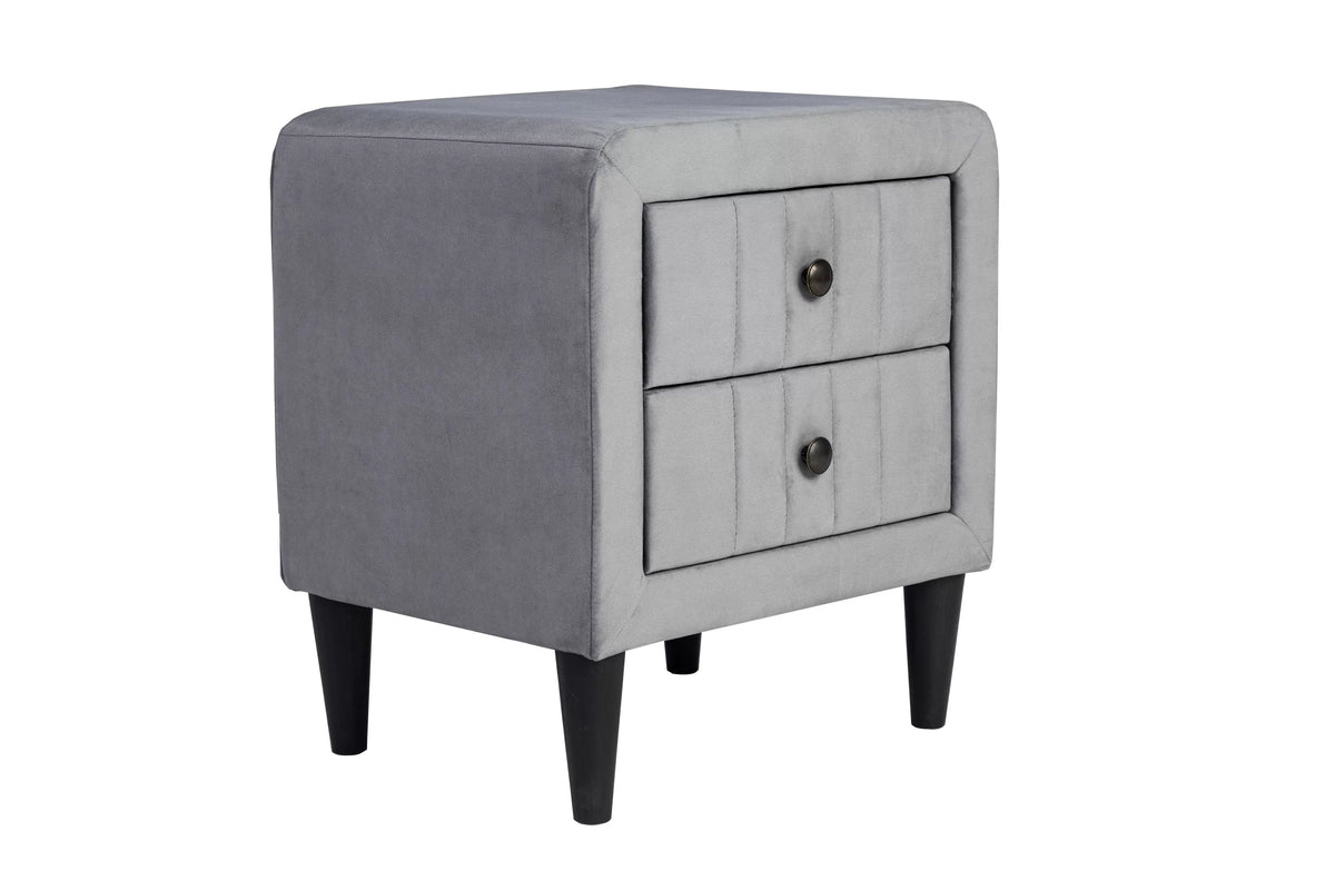 The Winslow Gray Velvet Diamond-Tufted Twin Bed Set – Bed & Nightstand - view 15