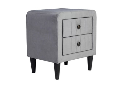 The Harlow Gray Velvet Chevron-Tufted Twin Bed Set – Bed & Nightstand - view 15