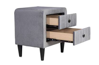 The Harlow Gray Velvet Chevron-Tufted Twin Bed Set – Bed & Nightstand - view 17