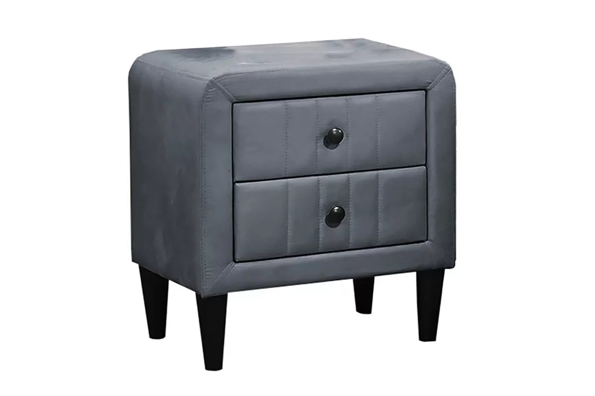 The Harlow Gray Velvet Chevron-Tufted Full Bed Set – Bed & Nightstand - view 3
