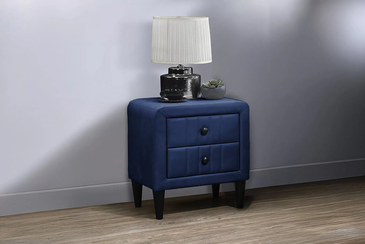 The Winslow Navy Blue Velvet Diamond-Tufted Twin Bed Set – Bed & Nightstand - view 12