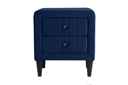 The Harlow Navy Blue Velvet Chevron-Tufted Full Bed Set – Bed & Nightstand - view 8