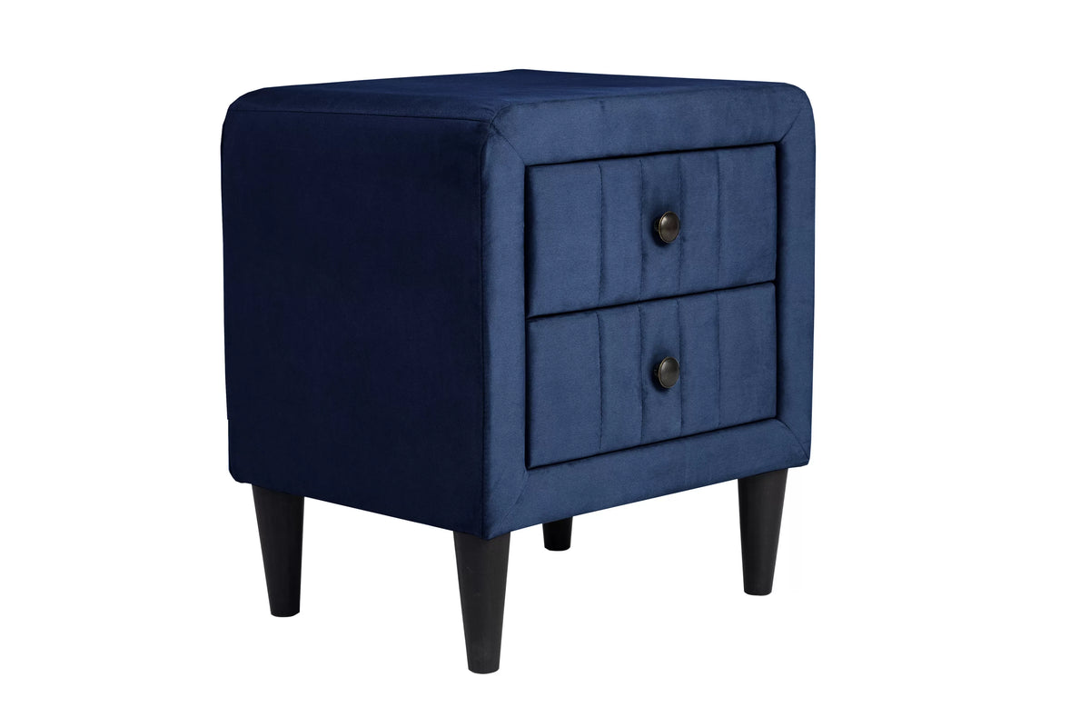 The Winslow Navy Blue Velvet Diamond-Tufted Twin Bed Set – Bed & Nightstand - view 15