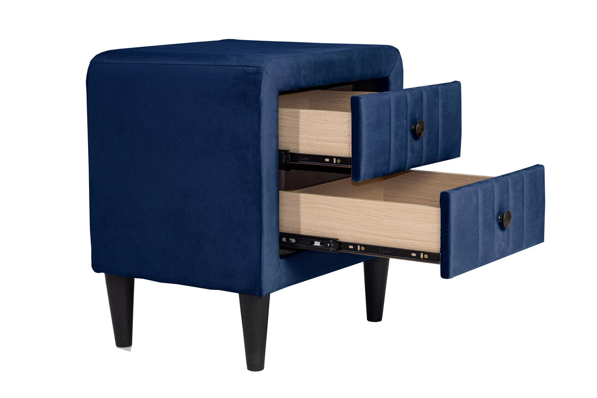 The Harlow Navy Blue Velvet Chevron-Tufted Twin Bed Set – Bed & Nightstand - view 17