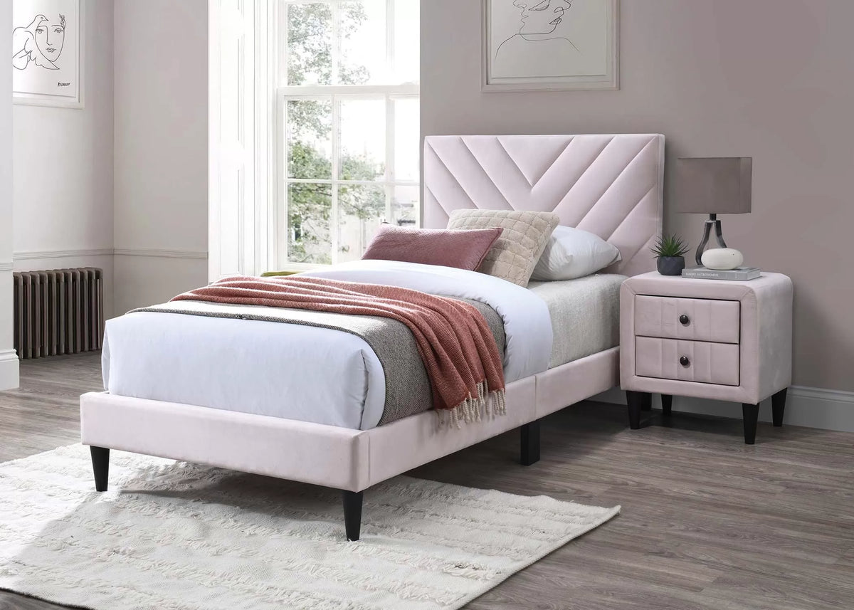 The Winslow Light Pink Velvet Diamond-Tufted Full Bed Set – Bed & Nightstand - view 4