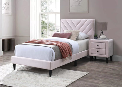 The Winslow Light Pink Velvet Diamond-Tufted Full Bed Set – Bed & Nightstand - view 4