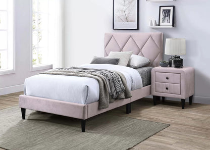 The Winslow Light Pink Velvet Diamond-Tufted Full Bed Set – Bed & Nightstand - view 6