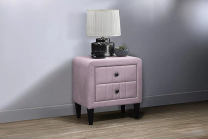 The Winslow Light Pink Velvet Diamond-Tufted Twin Bed Set – Bed & Nightstand - view 12