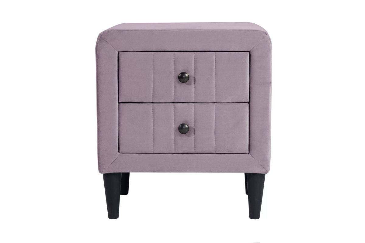 The Harlow Light Pink Velvet Chevron-Tufted Full Bed Set – Bed & Nightstand - view 8