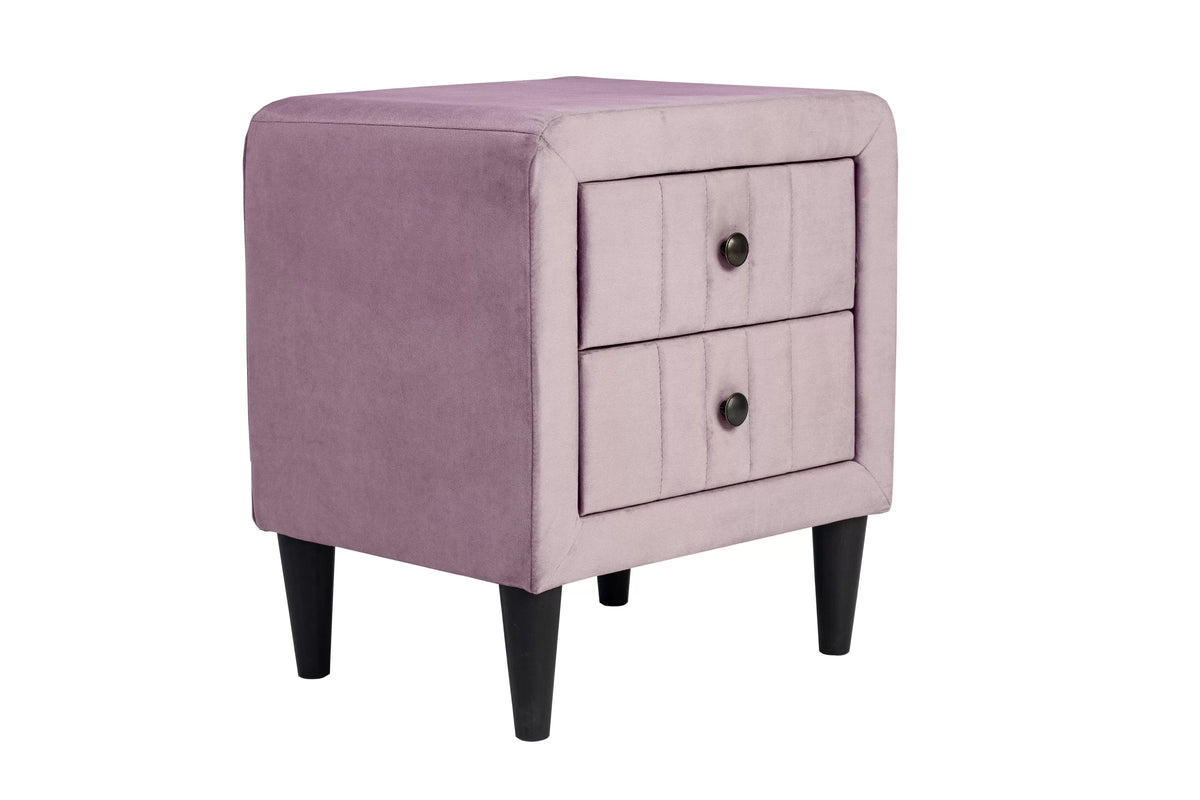 The Harlow Light Pink Velvet Chevron-Tufted Twin Bed Set – Bed & Nightstand - view 15