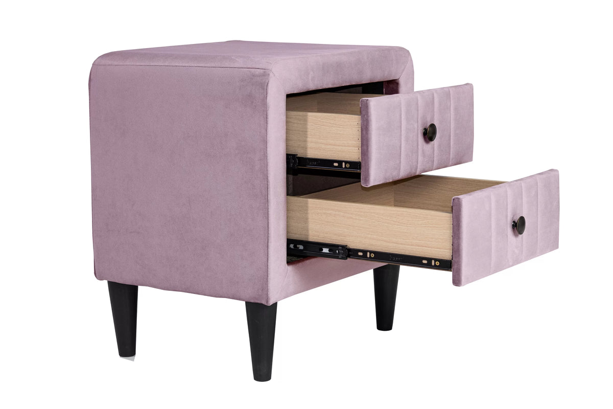 The Harlow Light Pink Velvet Chevron-Tufted Twin Bed Set – Bed & Nightstand - view 17
