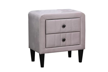 The Harlow Light Pink Velvet Chevron-Tufted Full Bed Set – Bed & Nightstand - view 3