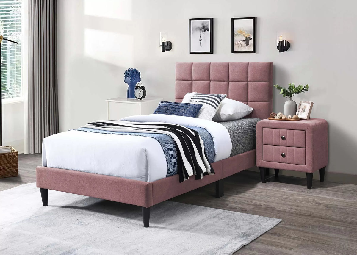 The Delaney Pink Linen Full Bed Frame & Nightstand – 2 Piece - view 12