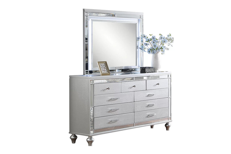 The Finch Silver Mirror with LED Lights