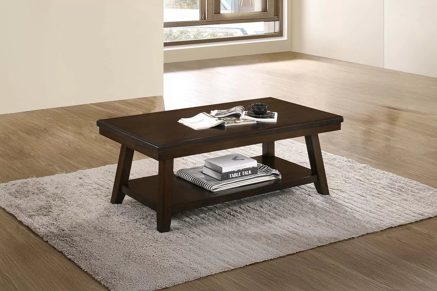 Dark Wood Coffee Table with Lower Shelf