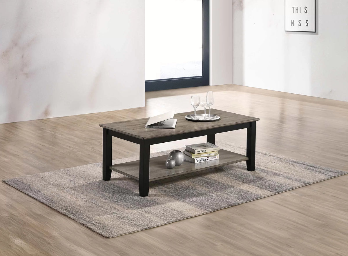 Wooden Top Coffee Table with Lower Shelf - view 1