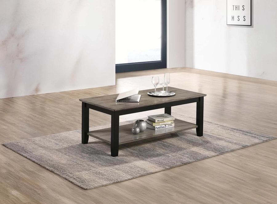 Wooden Top Coffee Table with Lower Shelf