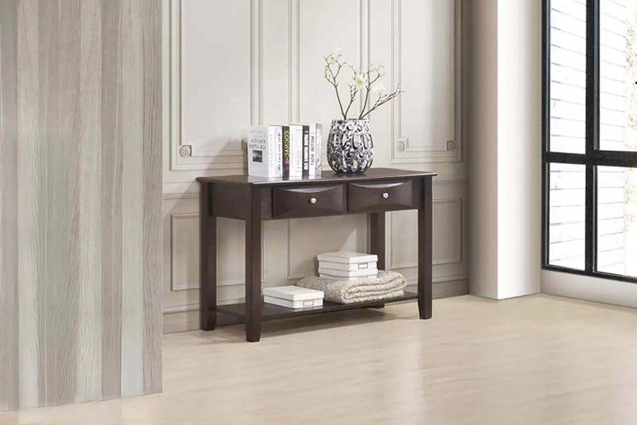 Wooden Top Console Table with Drawers and Shelf