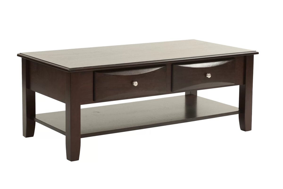 Wooden Top Coffee Table with Drawers and Shelf - view 4