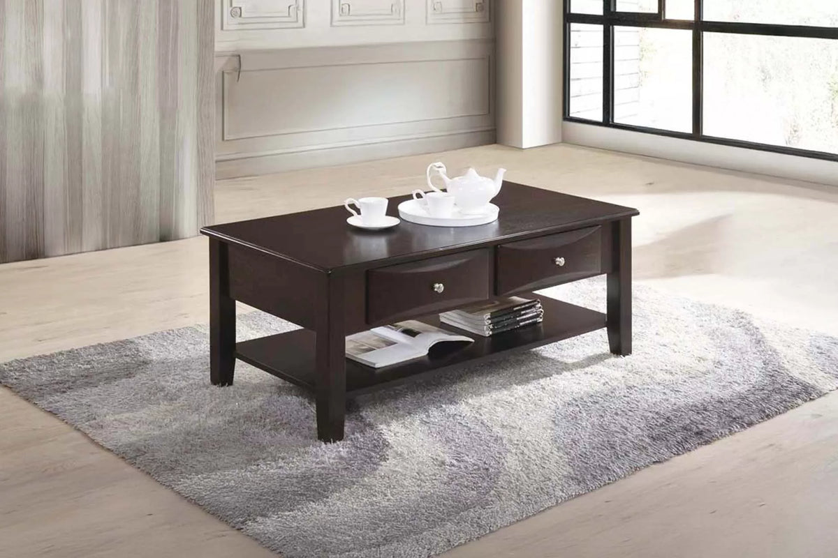 Wooden Top Coffee Table with Drawers and Shelf - view 1