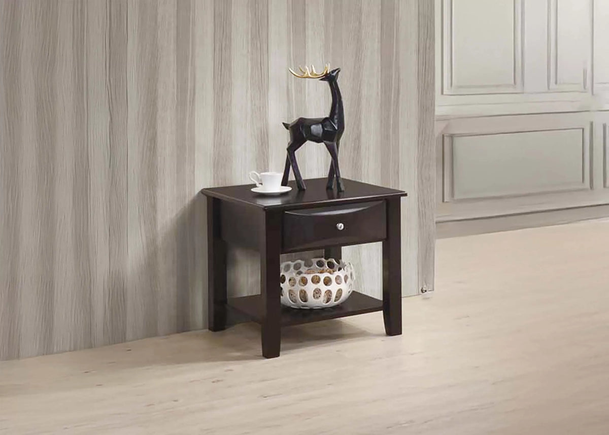 Wooden Top End Table with Drawer and Shelf - view 1
