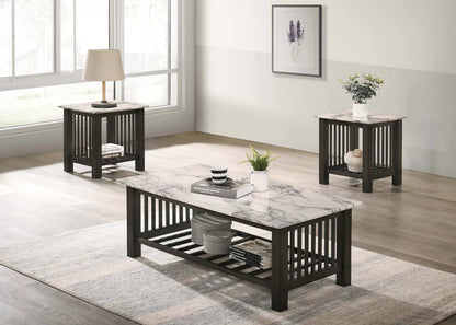 Faux Marble Top Coffee Table with Slatted Sides - view 2