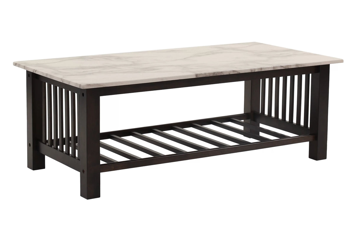 Faux Marble Top Coffee Table with Slatted Sides - view 4