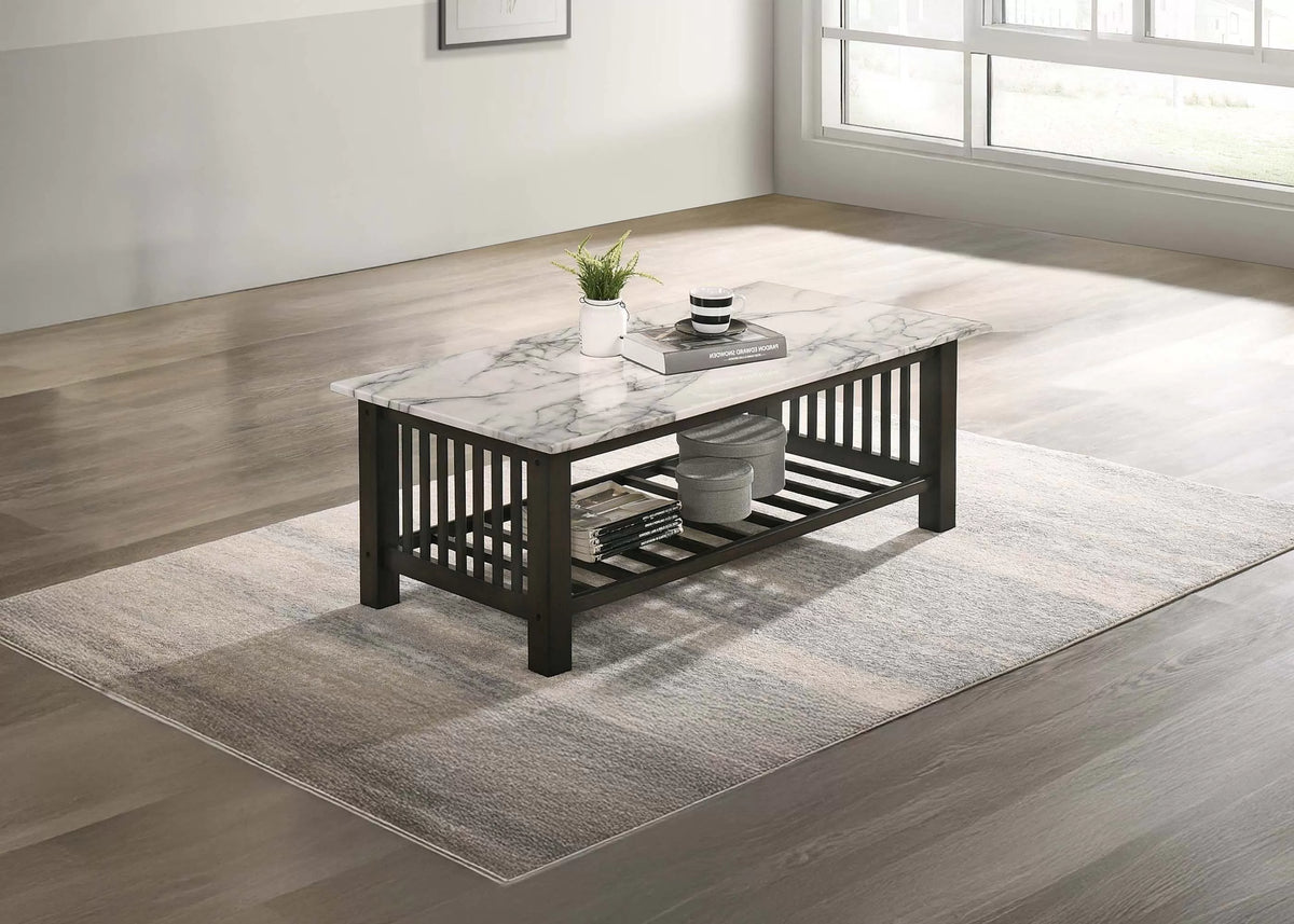 Faux Marble Top Coffee Table with Slatted Sides - view 1