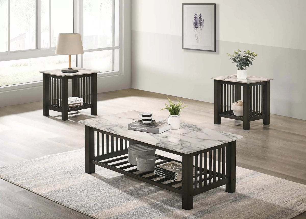 Faux Marble Top End Table with Slatted Sides - view 2