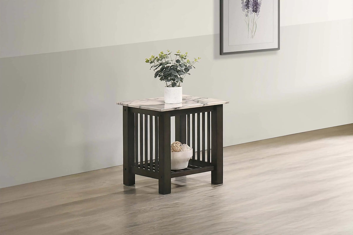 Faux Marble Top End Table with Slatted Sides - view 1