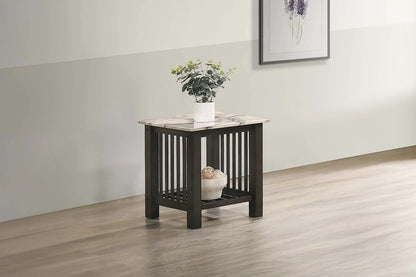 Faux Marble Top End Table with Slatted Sides - view 1