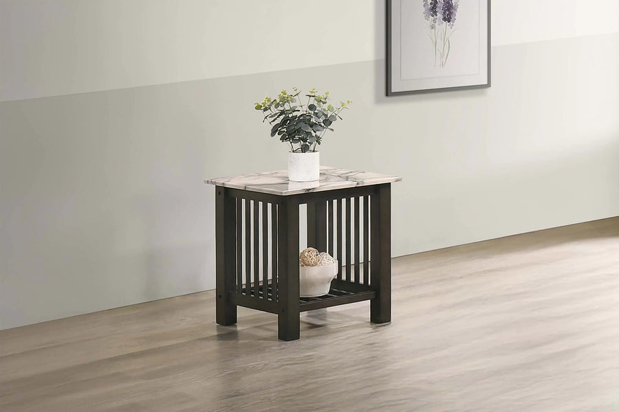 Faux Marble Top End Table with Slatted Sides