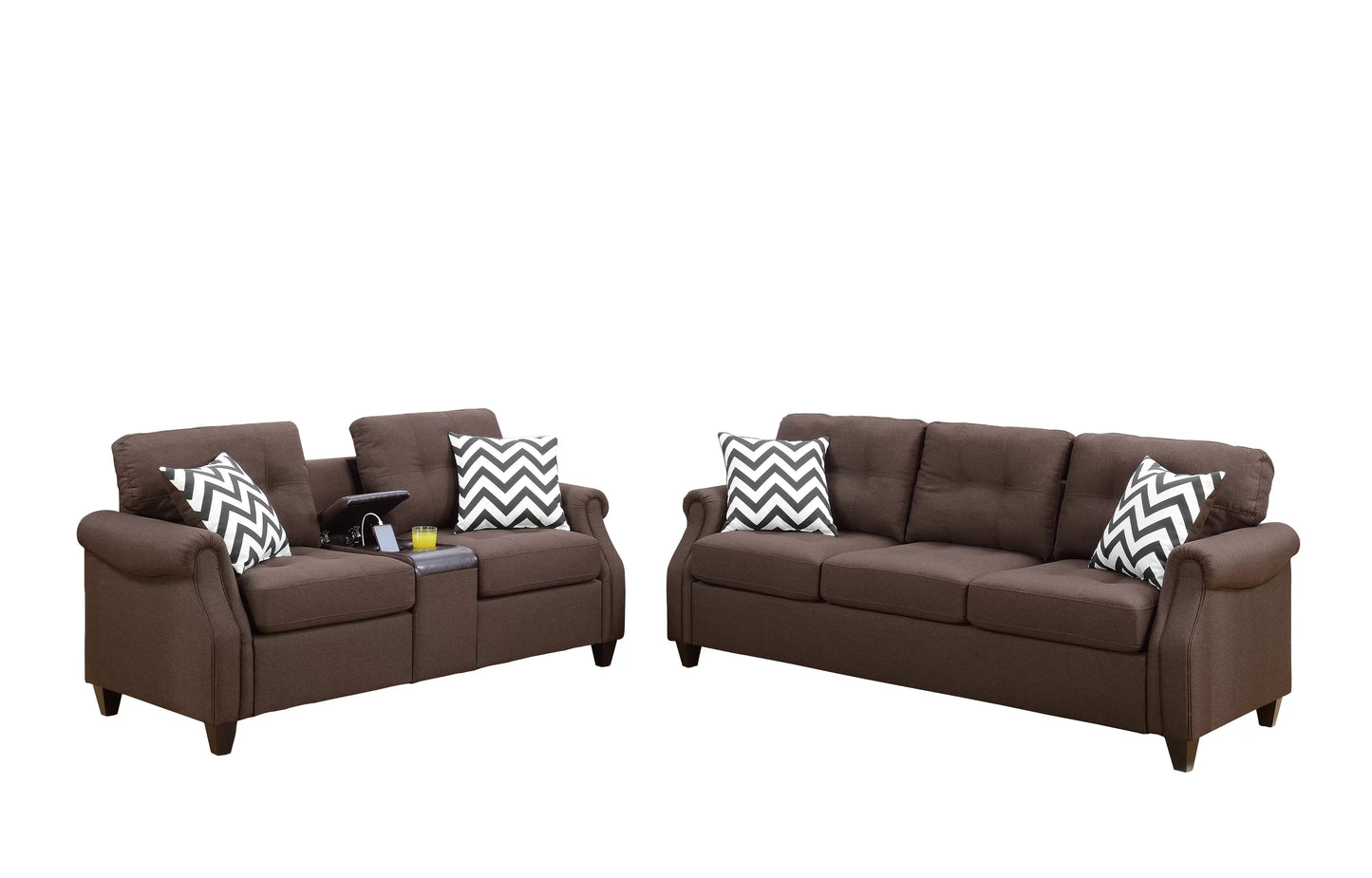 The Ridgeview Dark Coffee Sofa Set with USB Console – 2 Piece