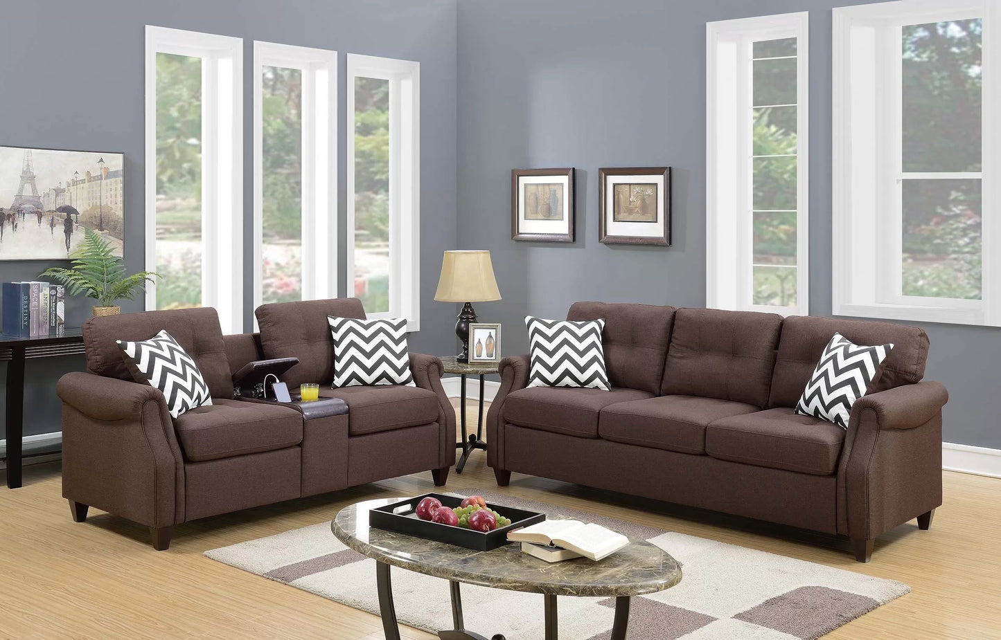 The Ridgeview Blue Gray Sofa Set with USB Console – 2 Piece