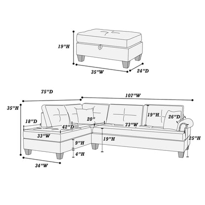 The Holloway Mocha Sectional with Storage Ottoman – 3 Piece