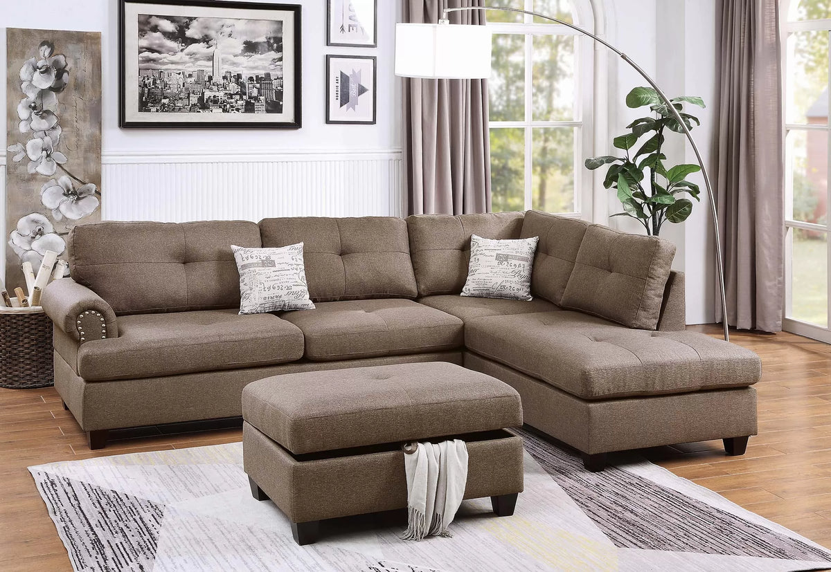 The Holloway Mocha Sectional with Storage Ottoman – 3 Piece
