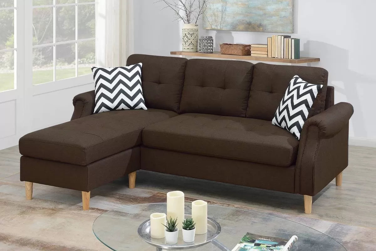 The Redford Dark Coffee Linen-Look Reversible Sectional – 2 Piece