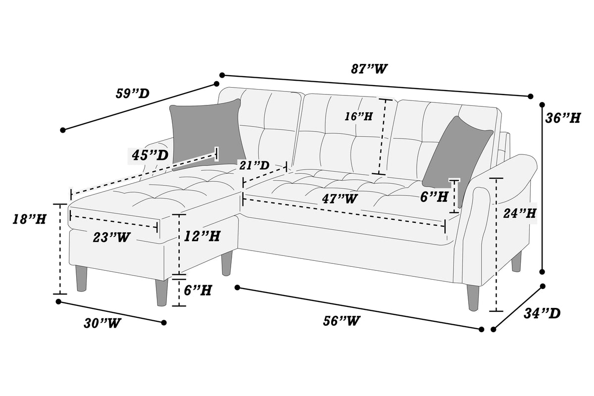 The Redford Light Coffee Linen-Look Reversible Sectional – 2 Piece