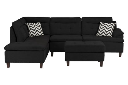The Holloway Black Linen-Look Sectional with Ottoman – 3 Piece