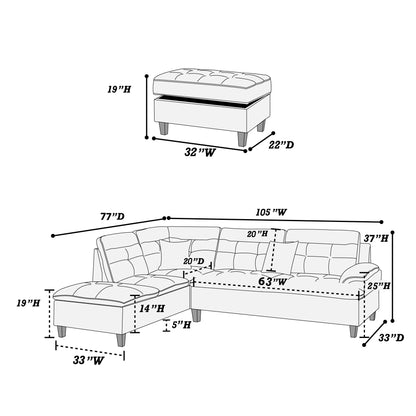 The Holloway Black Linen-Look Sectional with Ottoman – 3 Piece
