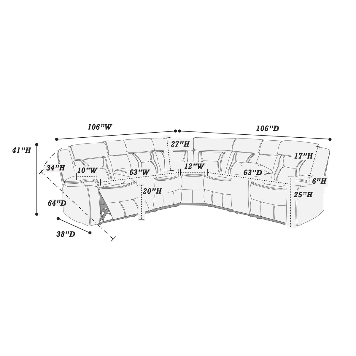 The Kessler Dark Brown Gel Leatherette Manual Reclining Sectional – 3 Piece - view 3