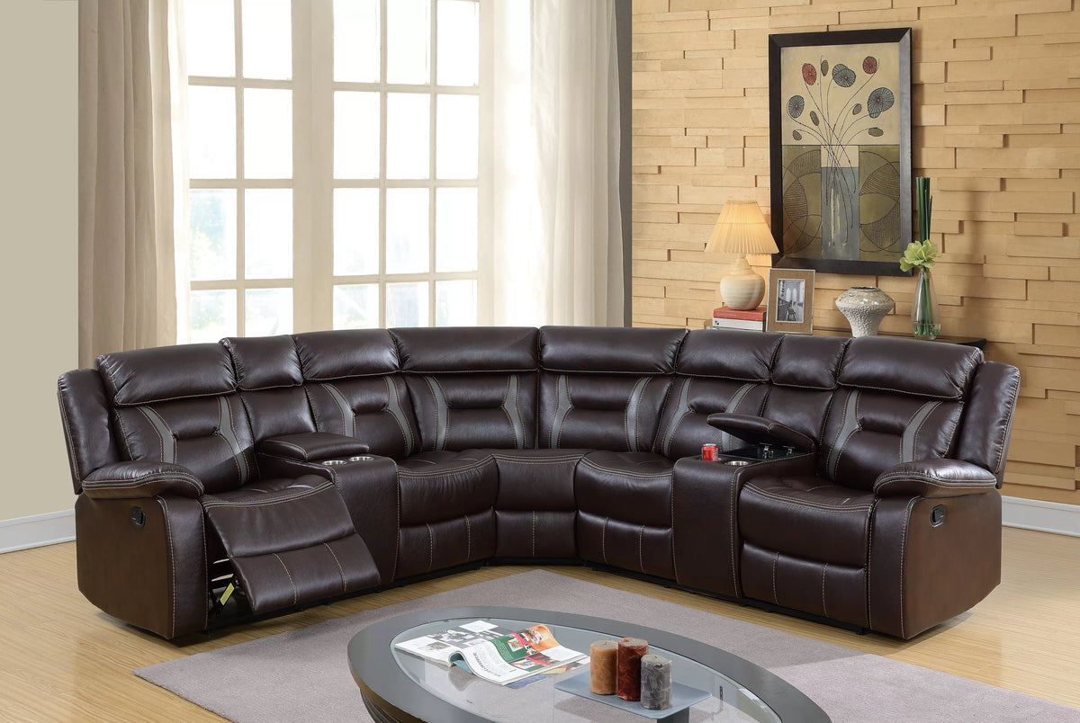 The Kessler Dark Brown Gel Leatherette Manual Reclining Sectional – 3 Piece - view 1
