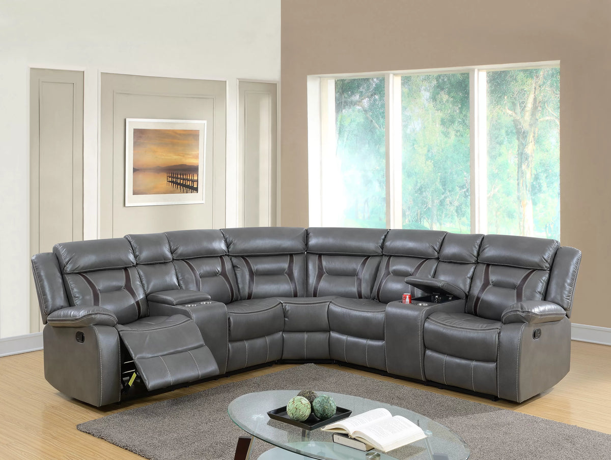 The Kessler Gray Gel Leatherette Manual Reclining Sectional – 3 Piece - view 1